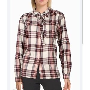 Barbour Plaid Tie-Neck Long‎ Sleeve Blouse Top Classic Fit Size 10